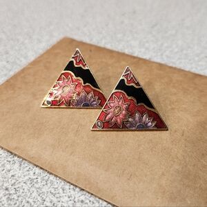 Vintage Gold Toned Enamel Triangle Earrings
